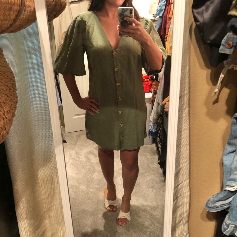 Top shop linen flutter sleeve dress